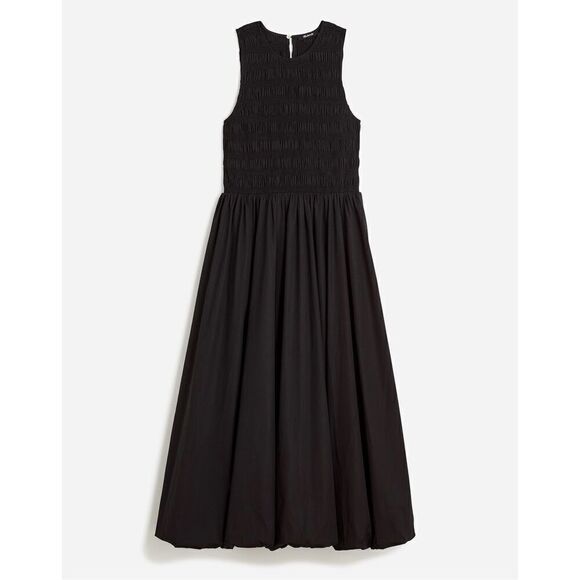 Madewell The Melody Bubble-Hem Smocked Midi Dress in Poplin True Black Size XXL - Picture 6 of 10
